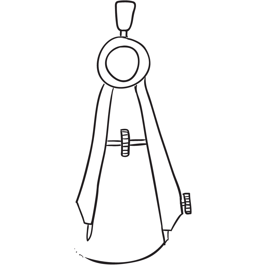 A sketch of a drawing compass making a curved mark.